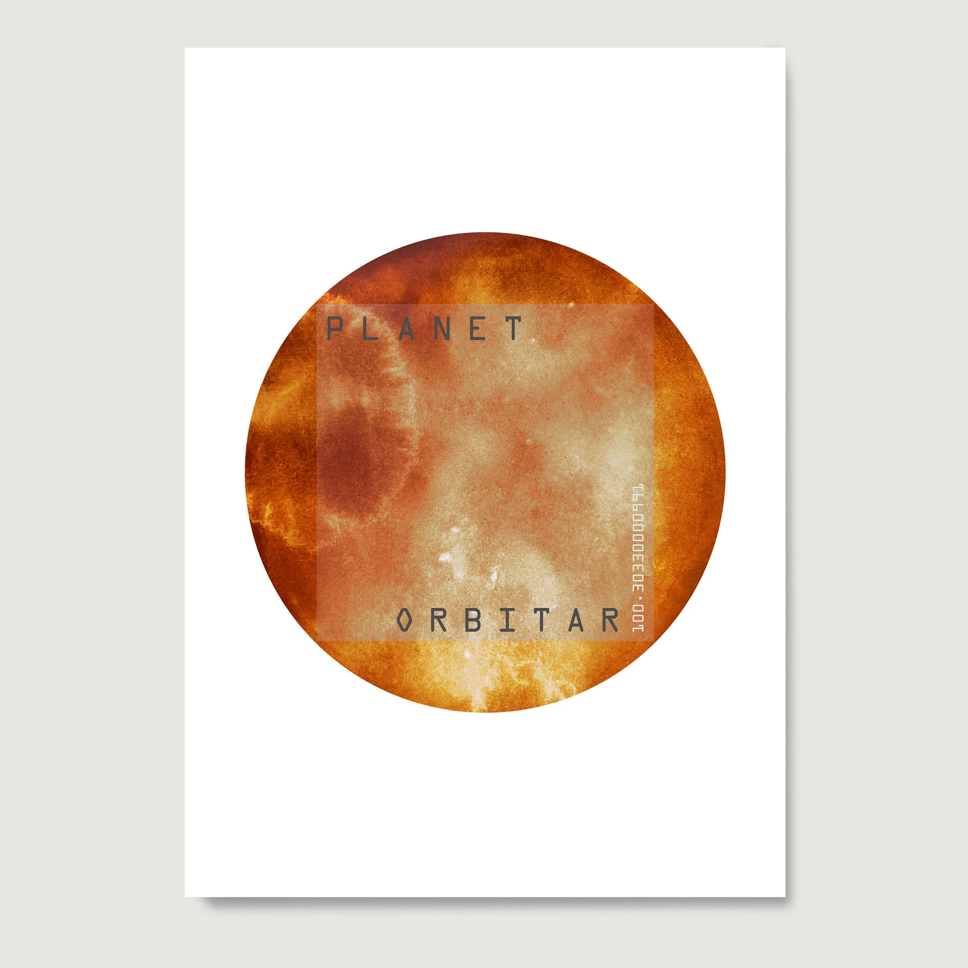 Red planet, minimalist watercolor graphic art print on paper.