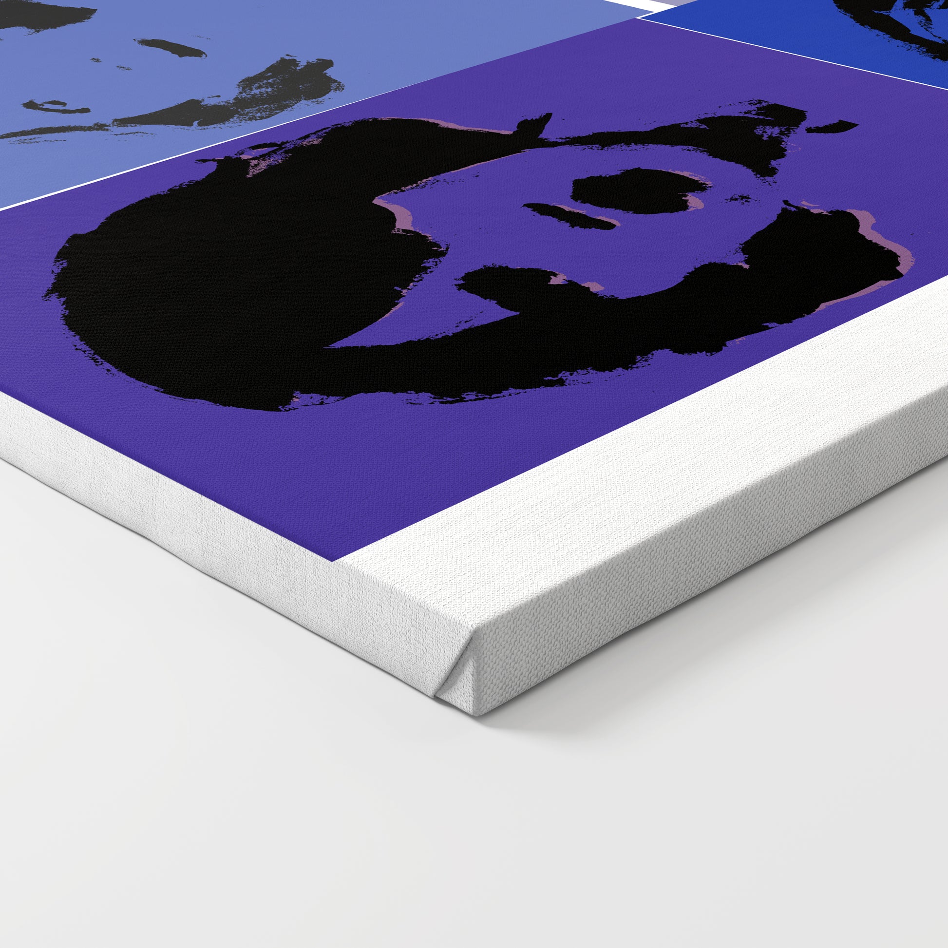 Blue portrait repetition pop art art print on canvas.