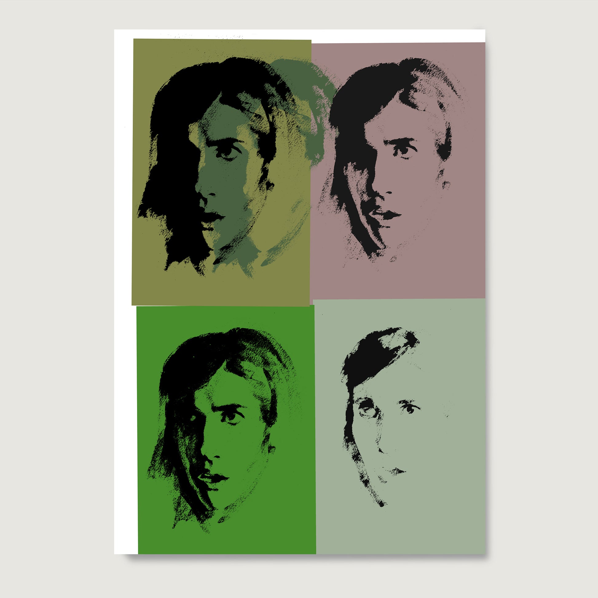 Green portrait repetition pop art art print on paper.
