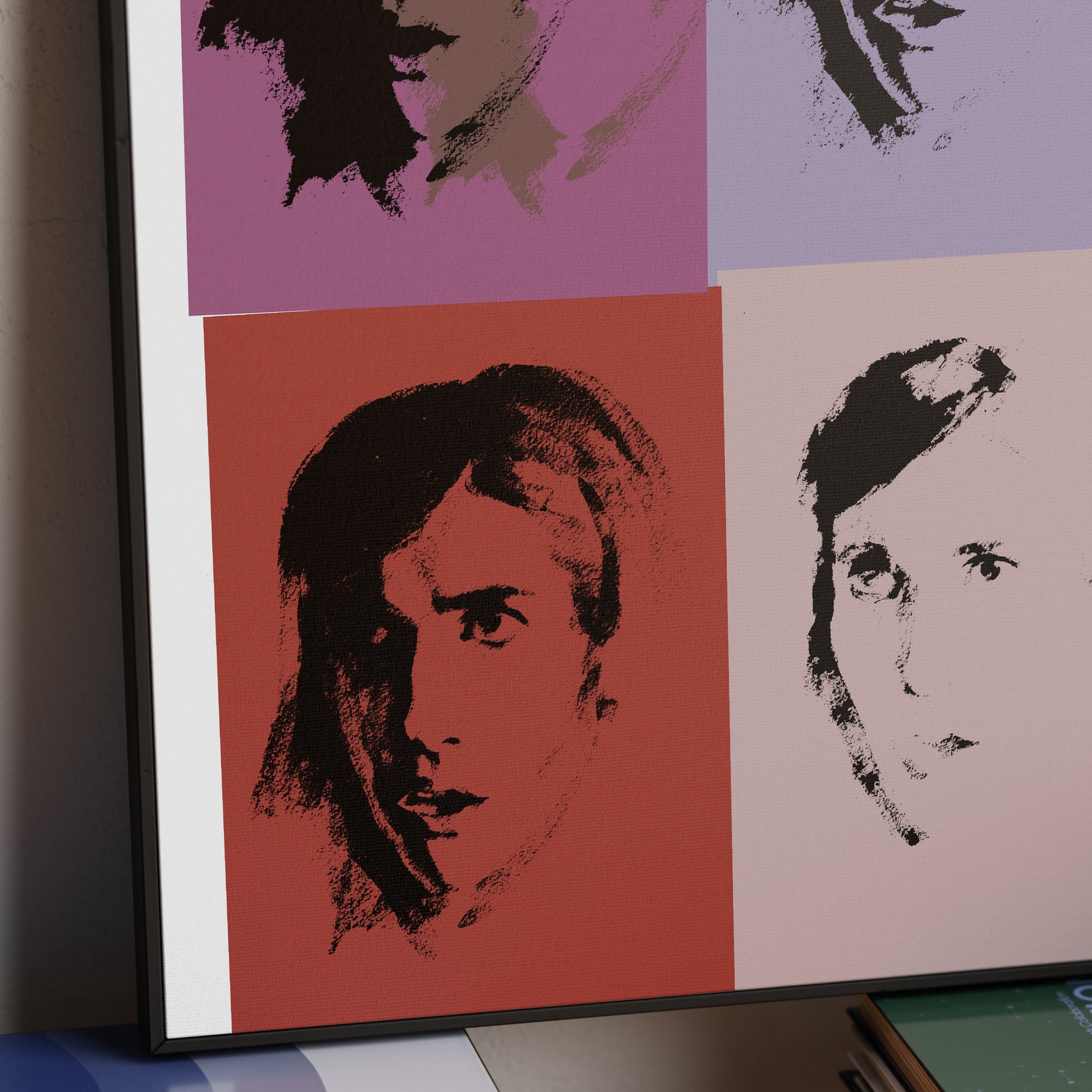 Detail of a pink portrait repetition pop art art print.