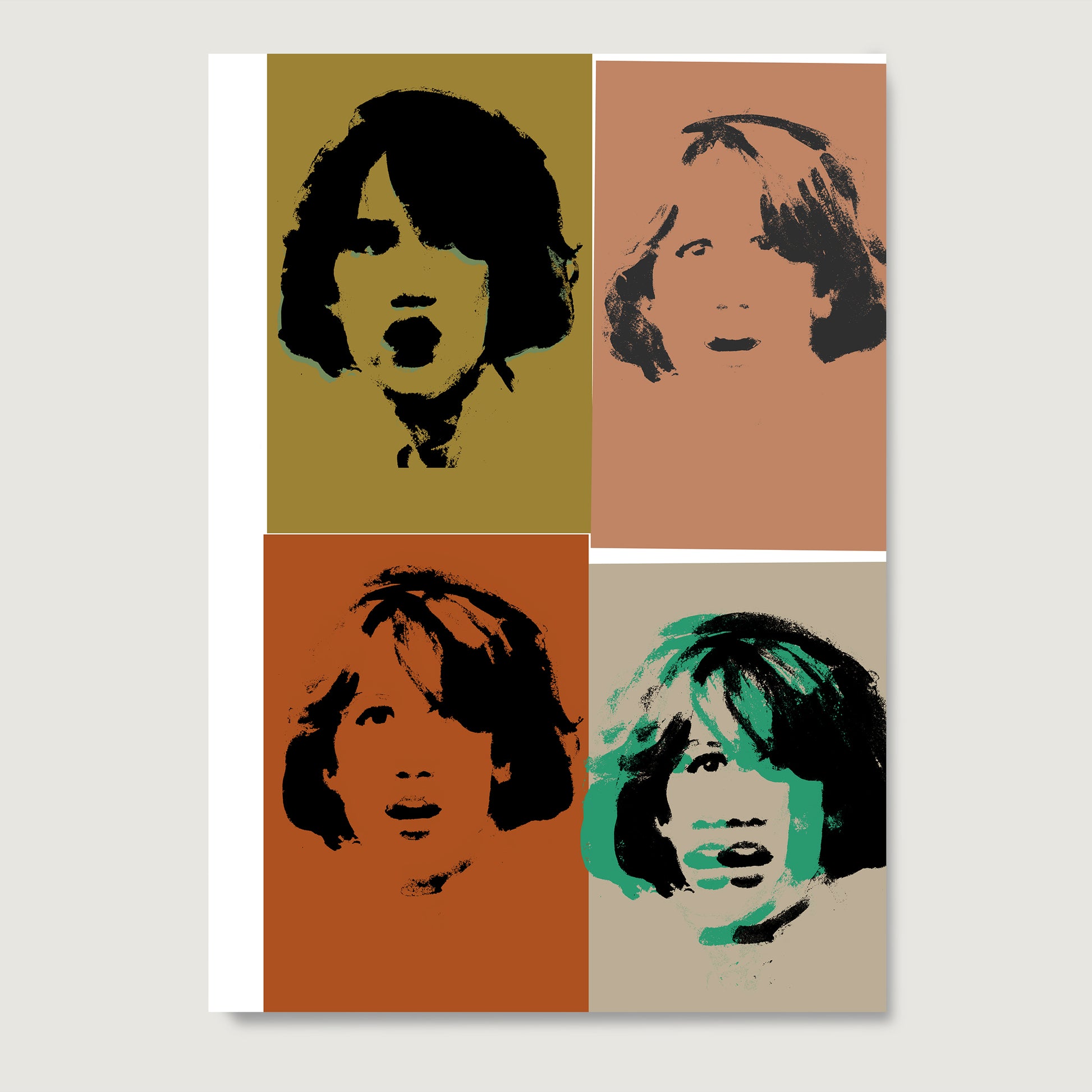 Colorful portrait repetition pop art art print on paper.