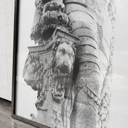 Detail of a black and white framed photography art print.
