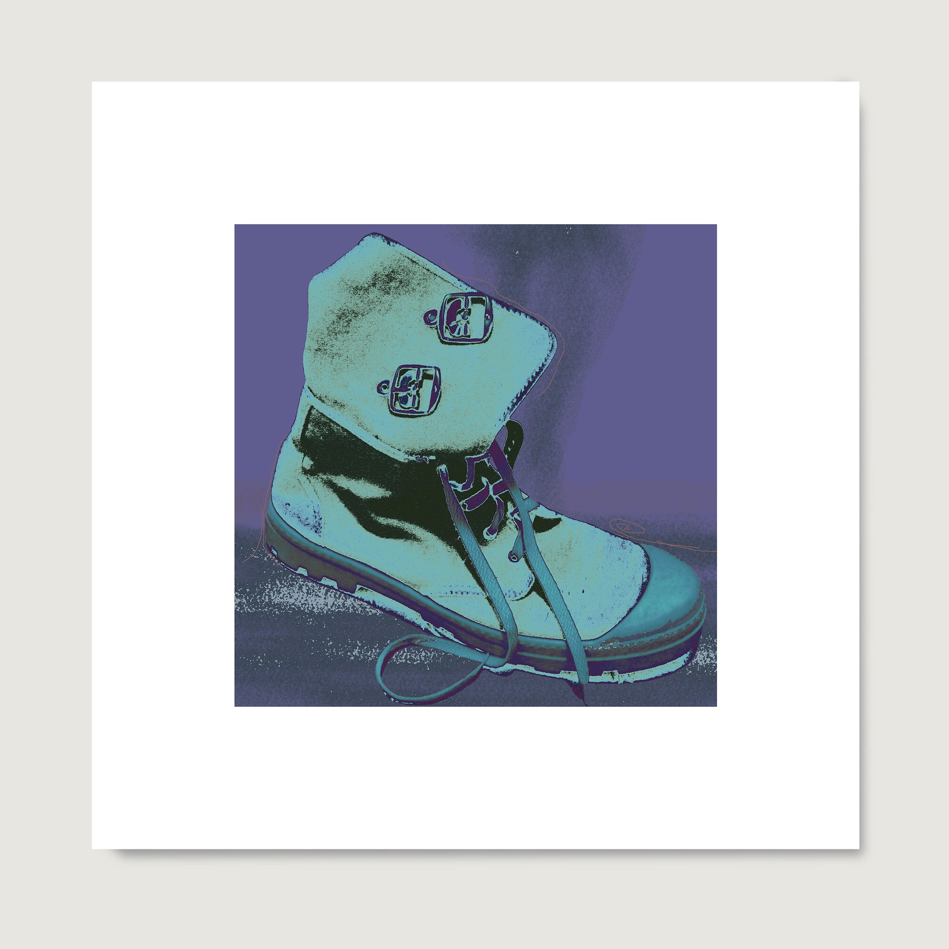 Purple boot pop art art print on paper.