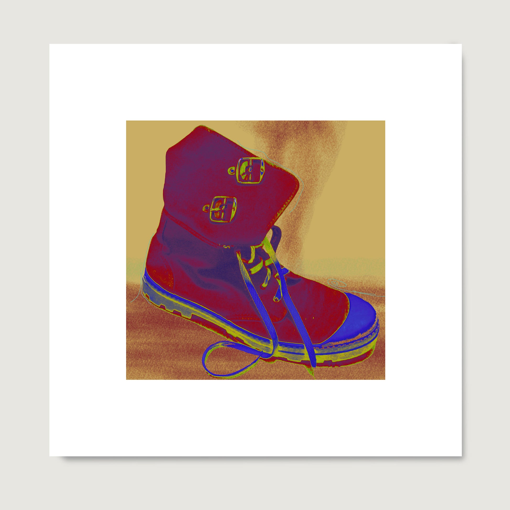 Red boot, colorful pop art art print on paper.