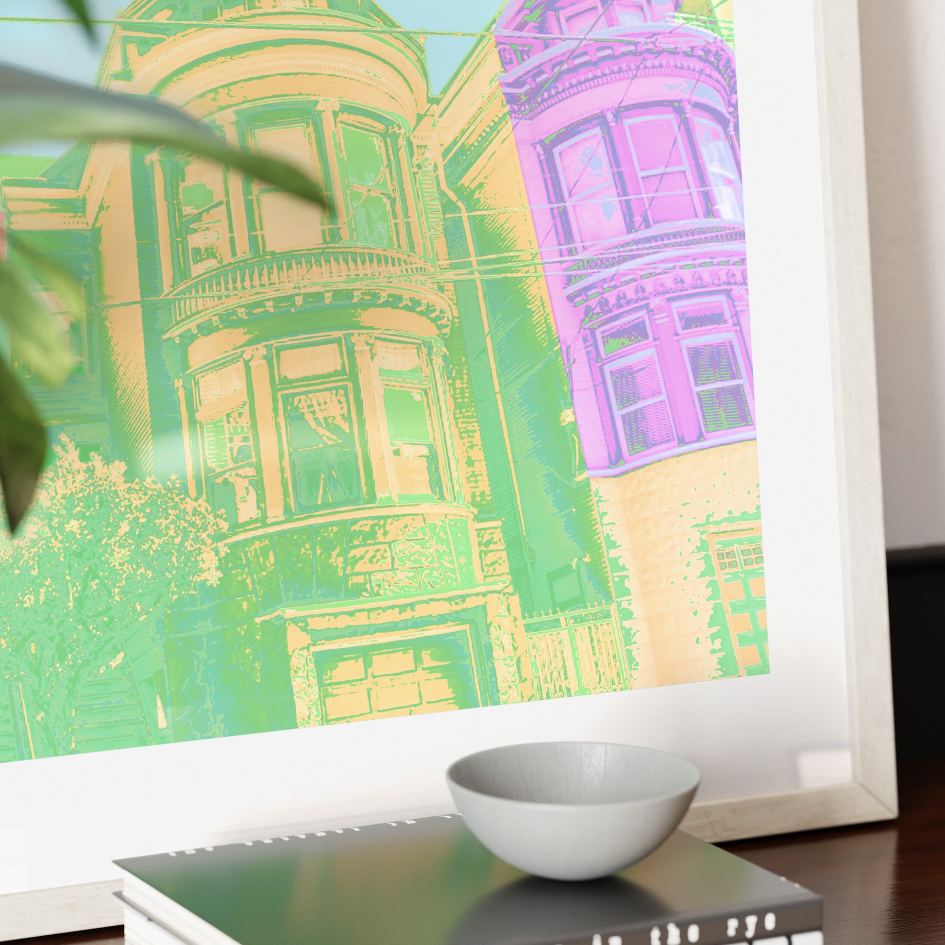 Detail of a travel poster San Francisco landmark colorful art print.