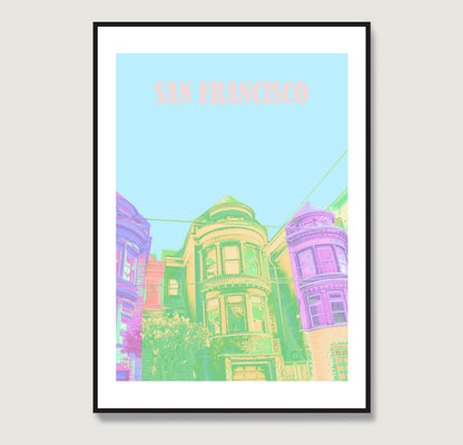 Travel poster San Francisco landmark colorful art print.