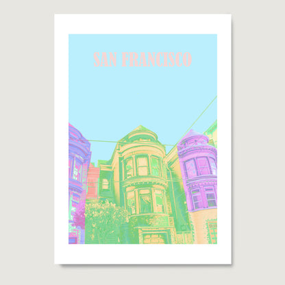 Travel poster San Francisco landmark colorful art print on paper.