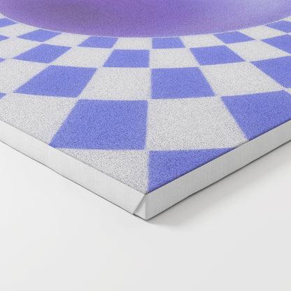 Close-up of a checkered pattern with blue and white squares canvas art print.