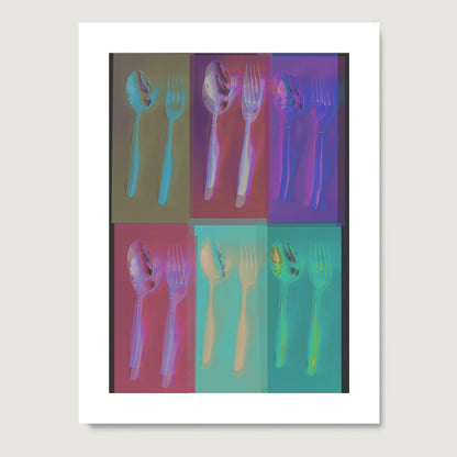 Silverware repetition colorful pop art art print on paper.