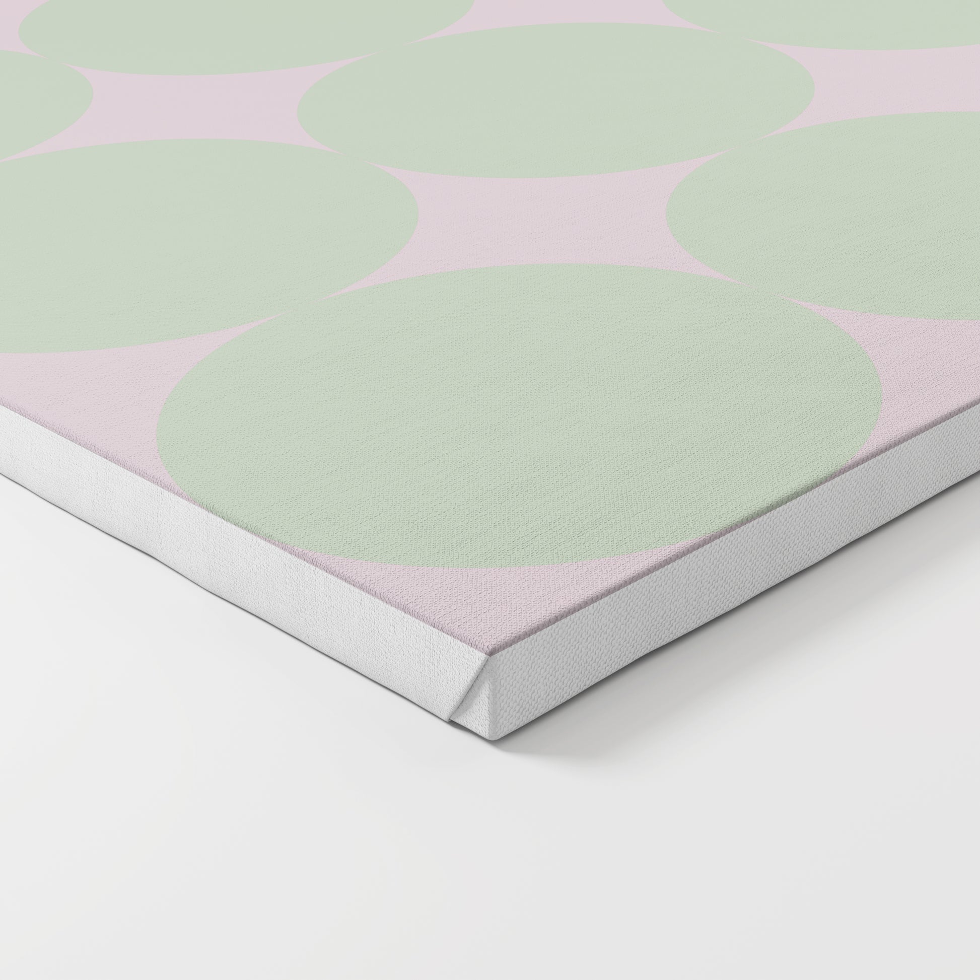 Green dots on a pink background, minimalist contemporary art print on canvas.