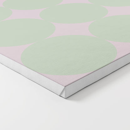 Green dots on a pink background, minimalist contemporary art print on canvas.