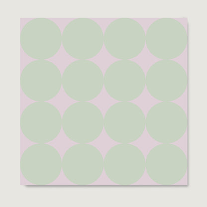 Green dots on a pink background, minimalist contemporary art print on paper.