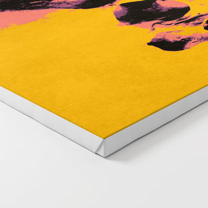 Intense yellow skull pop art art print on canvas.