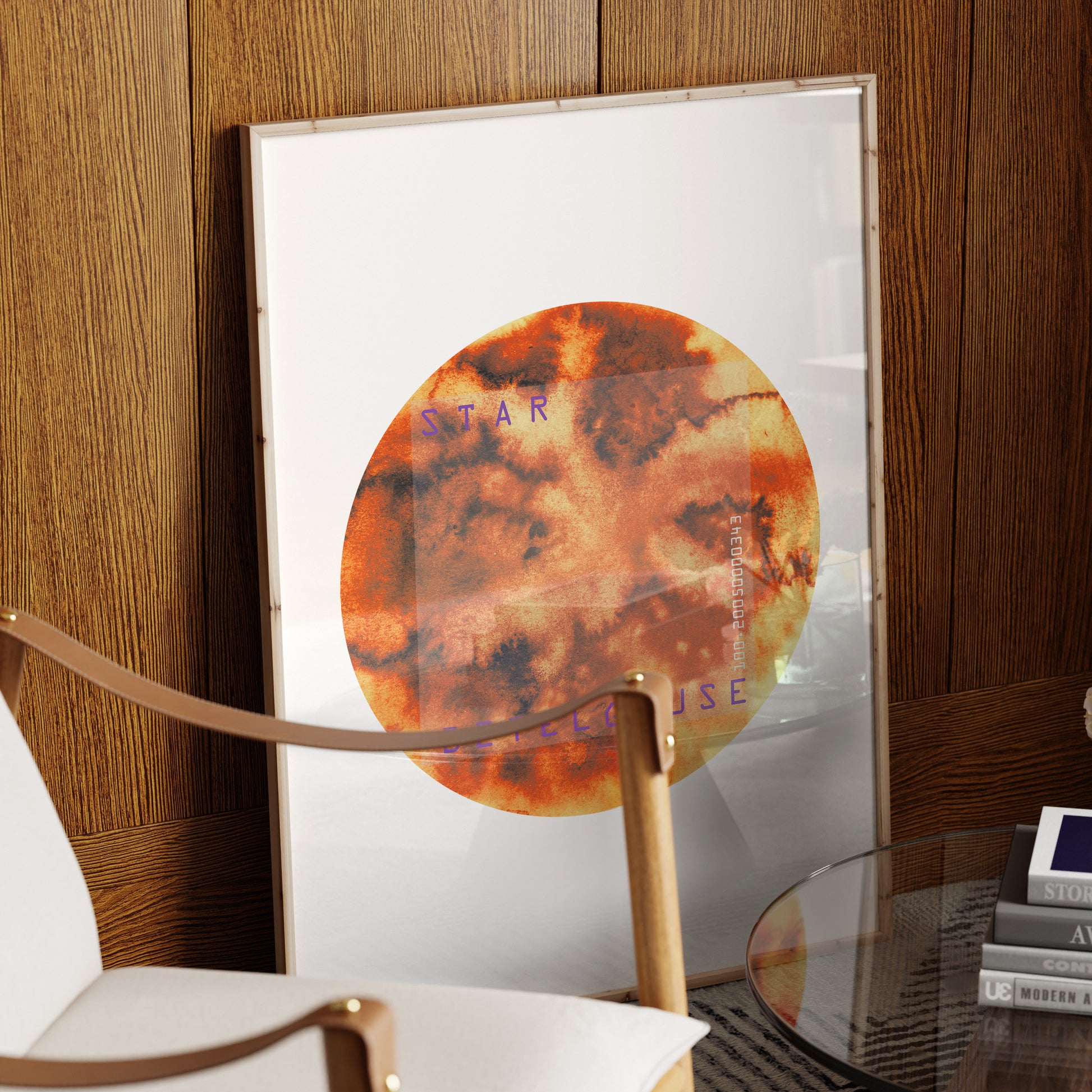 Star Betelgeuse minimalist graphic art print in a wood frame.