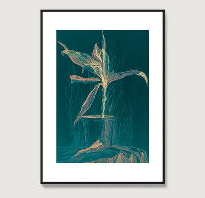 Green still life with plant art print.