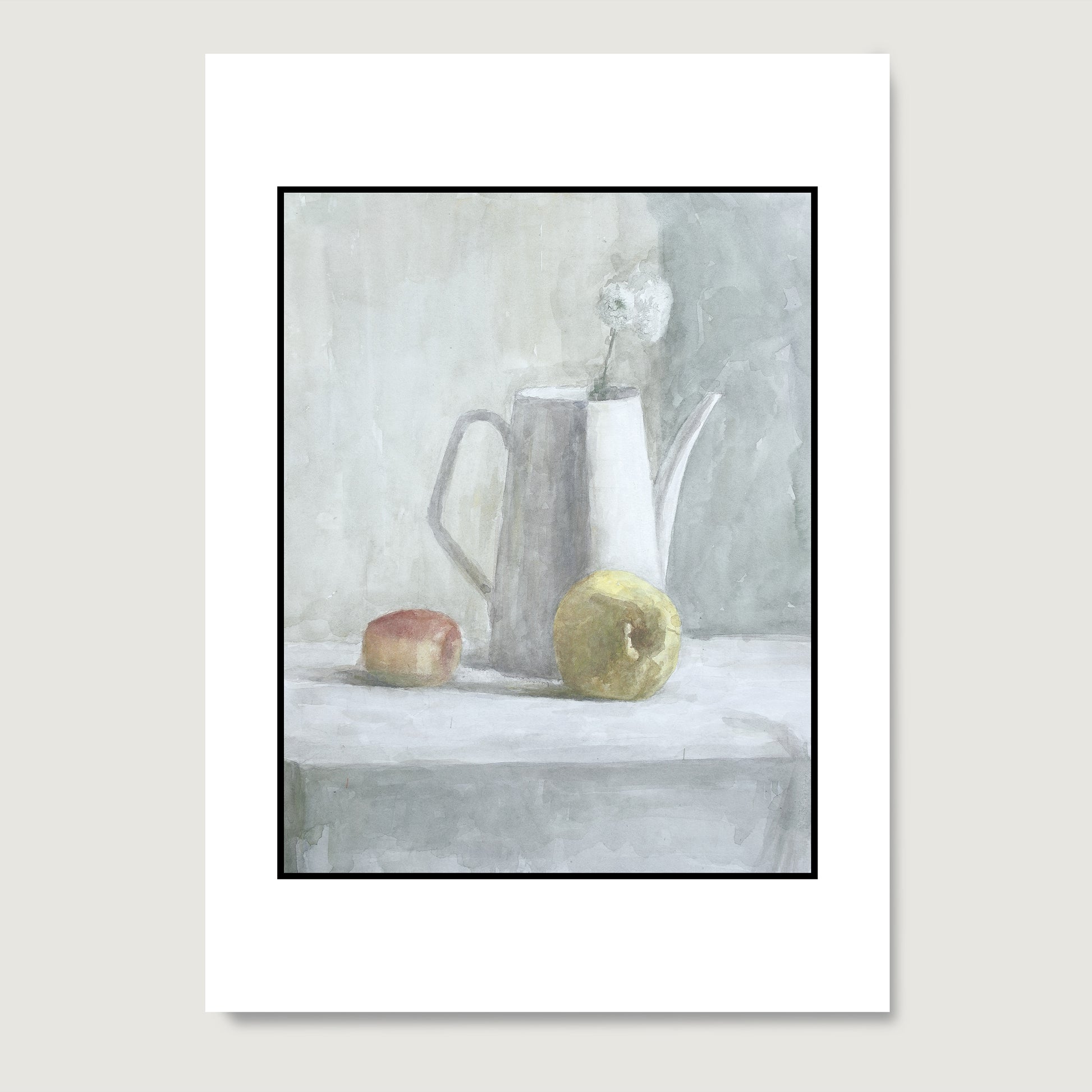 White still life watercolor study art print on paper.