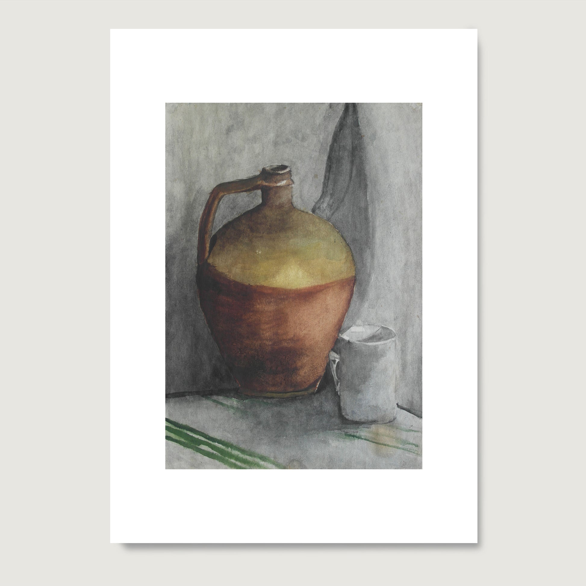 Naive watercolor still life study art print on paper.