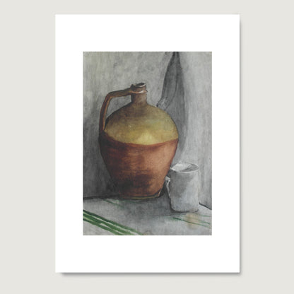 Naive watercolor still life study art print on paper.
