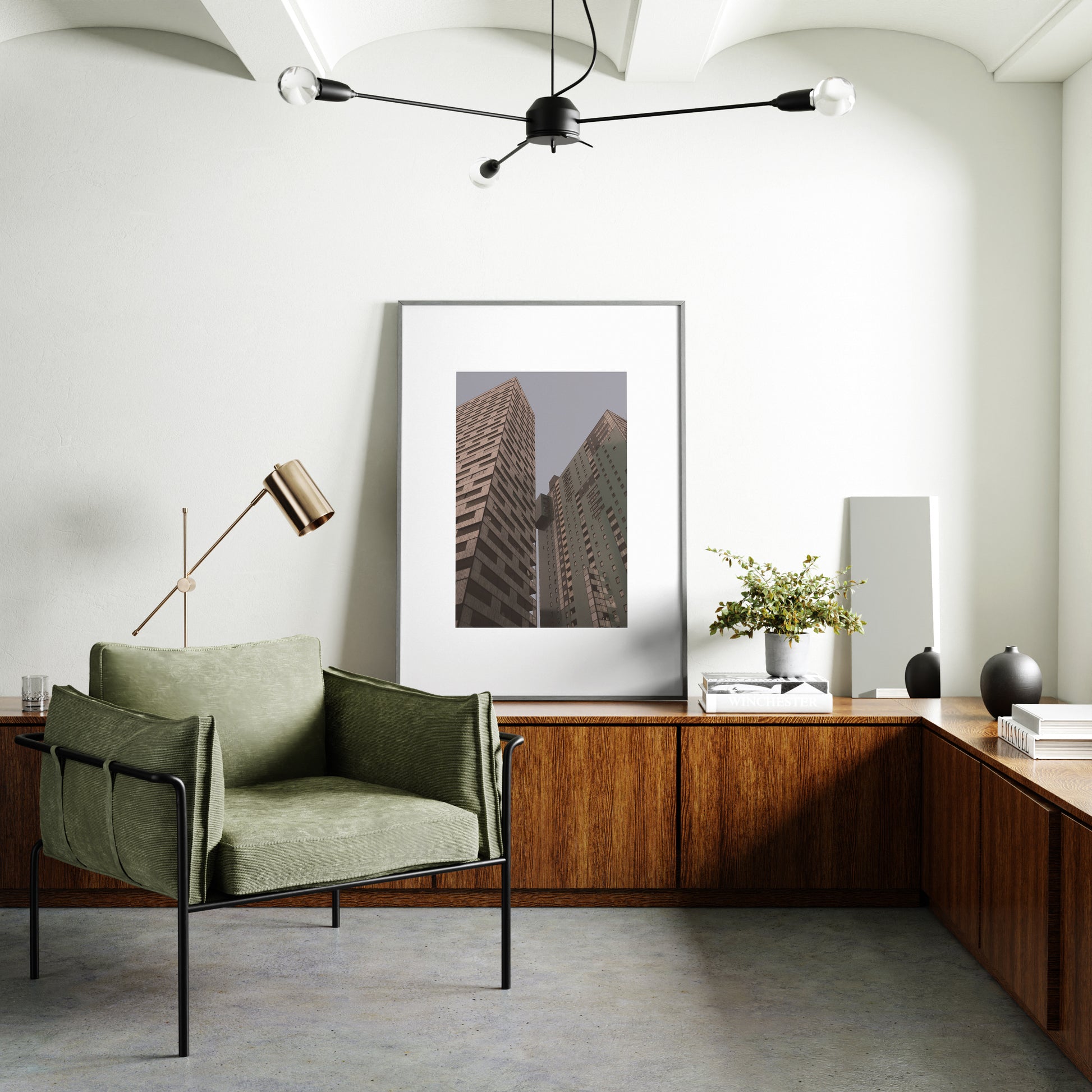 Contemporary architecture, Vienna urban photography art print in a Scandinavian interior.