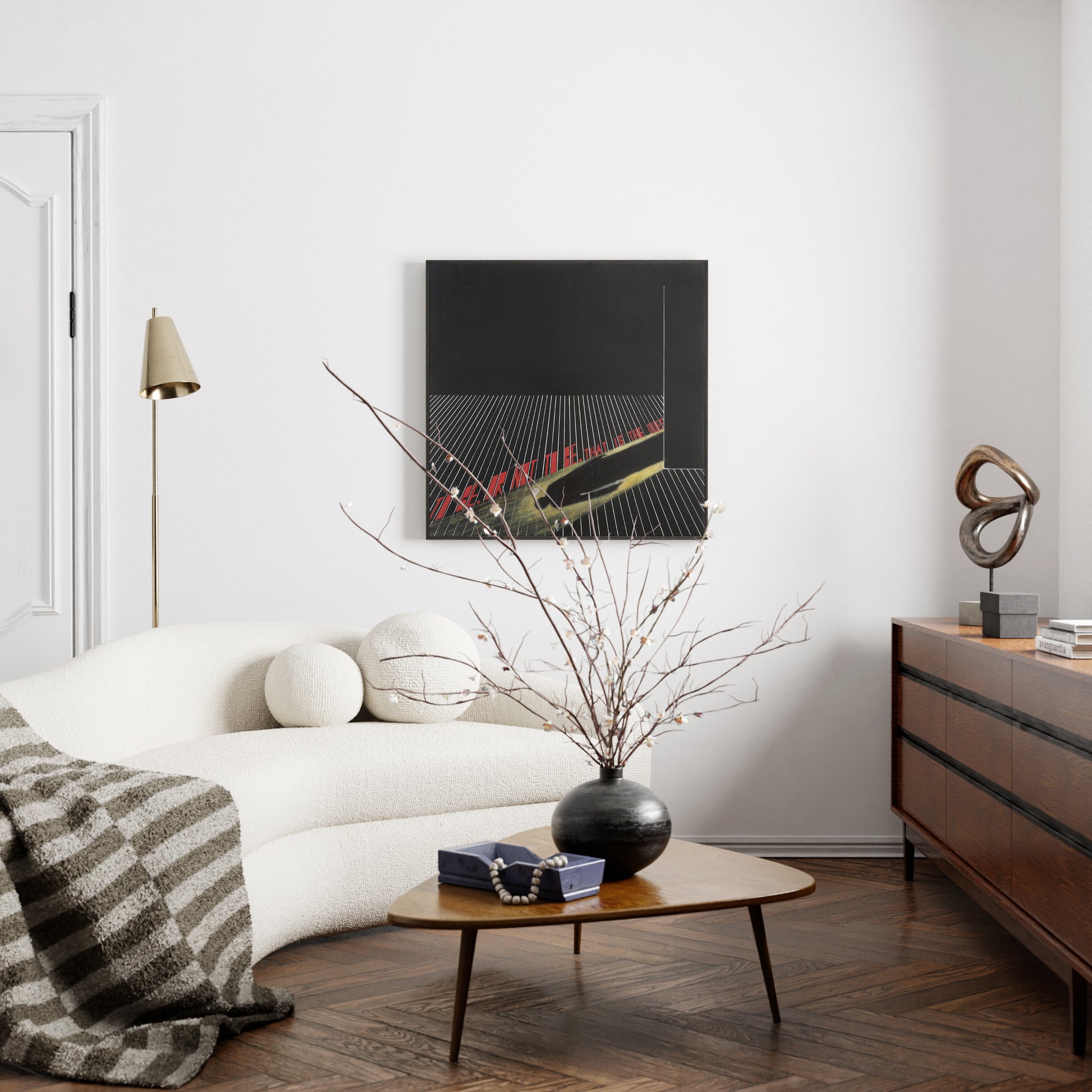 Laconic, artistic painting in a parisian  chic interior.