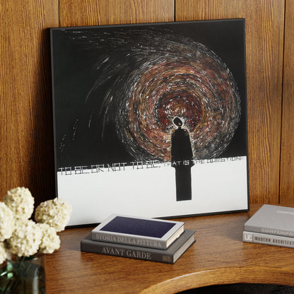 Abstract figurative contemporary painting on a wood table.