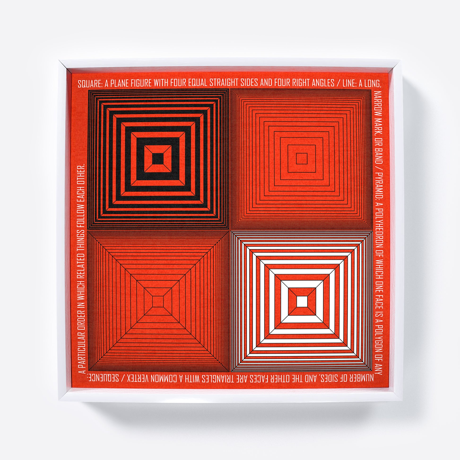 Geometric composition art print with red, white and black.
