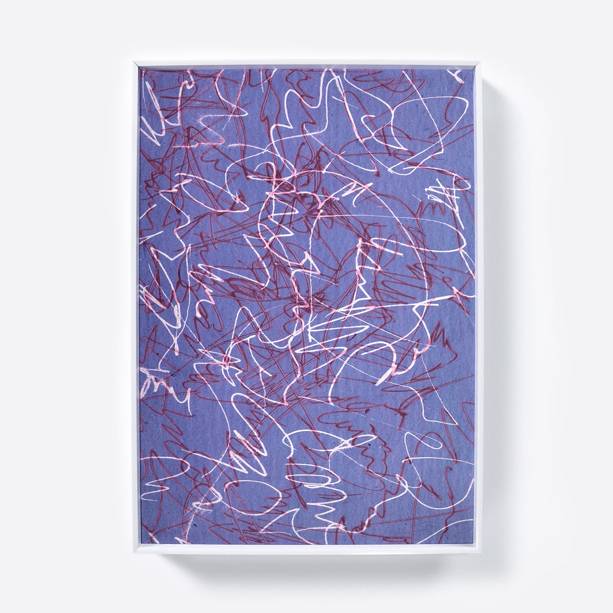 Purple abstract art print with white lines.