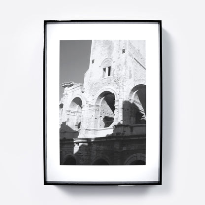 Black and white photography art print that depicts ancient architecture.