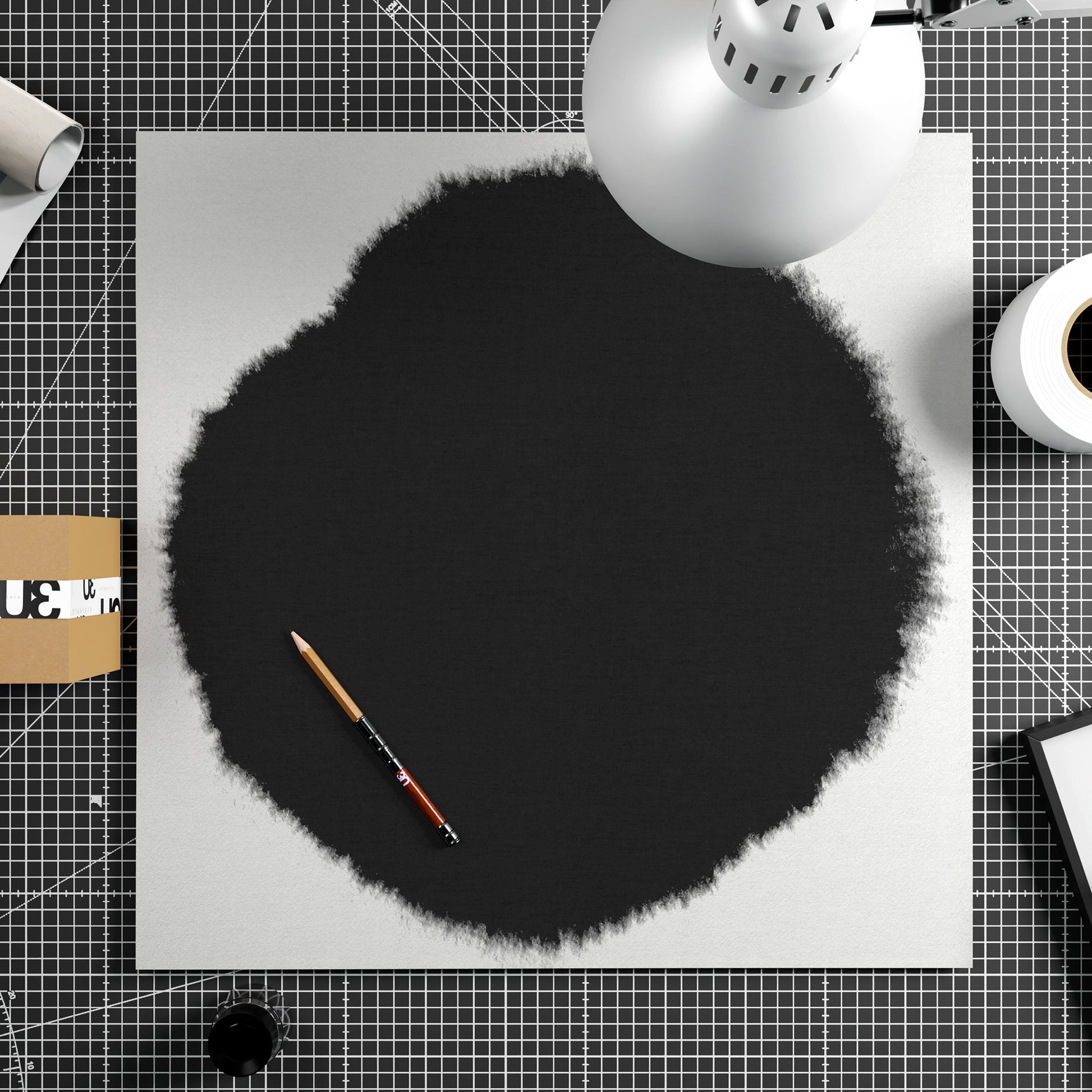 Abstract minimalist black and white art print on paper.