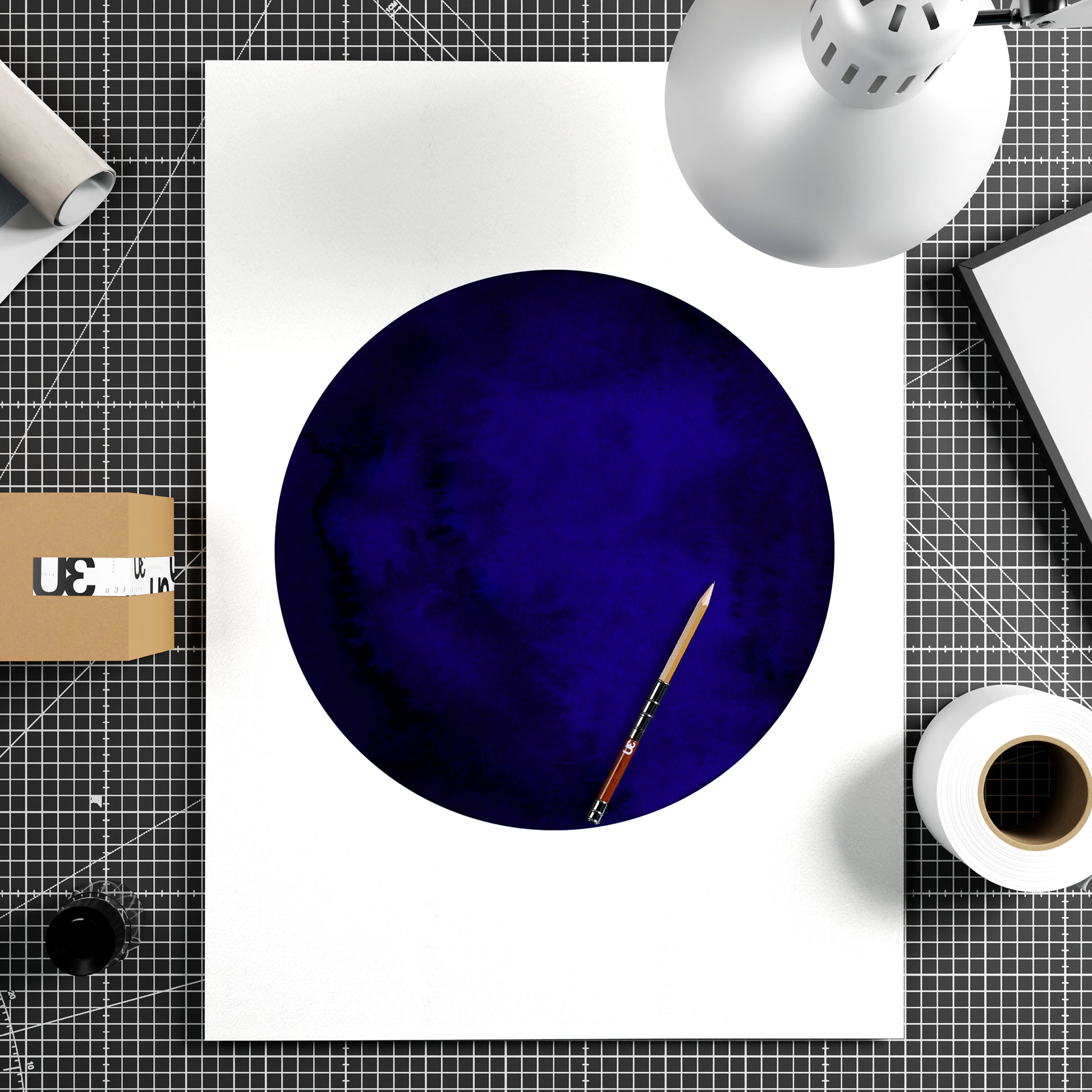 Blue planet minimalist graphic art print on paper.