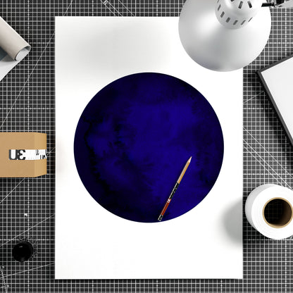 Blue planet minimalist graphic art print on paper.