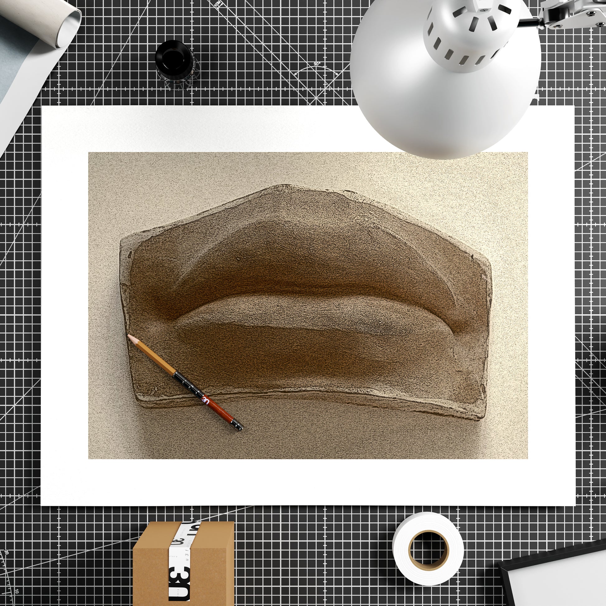Michelangelo David's mouth, anatomy monochrome art print on paper.
