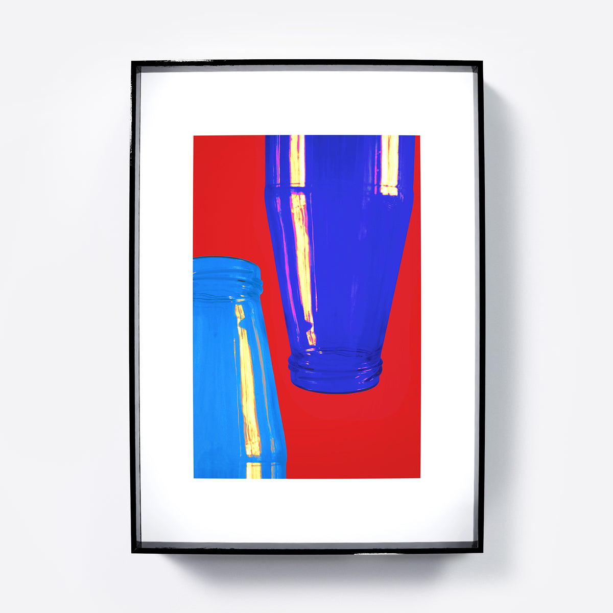 Minimalist graphic art print with bright red and blue colors.