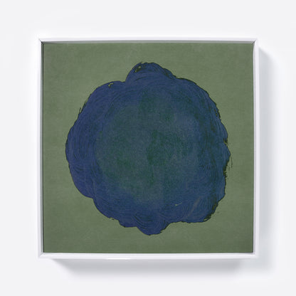 Blue on green abstract contemporary art print.