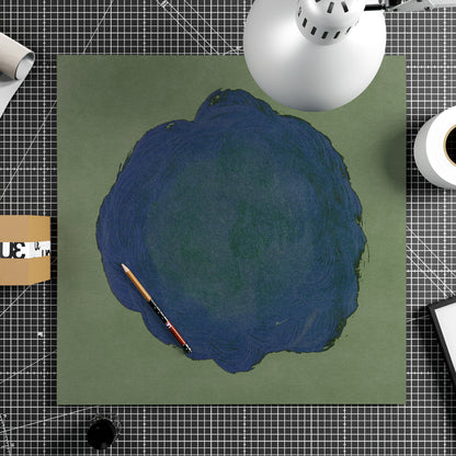 Blue on green abstract contemporary art print on paper.