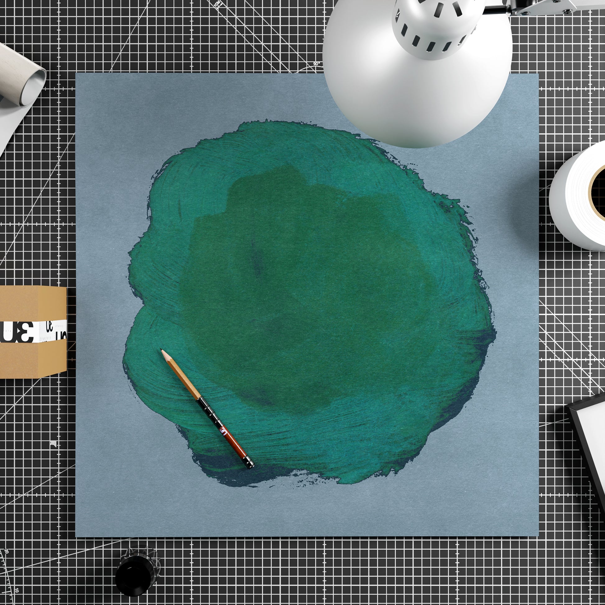 Emerald green abstract contemporary art print on paper.