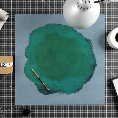 Emerald green abstract contemporary art print on paper.