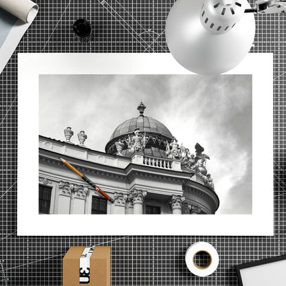 Classic Vienna architectural corner, black and white photography art print on paper.