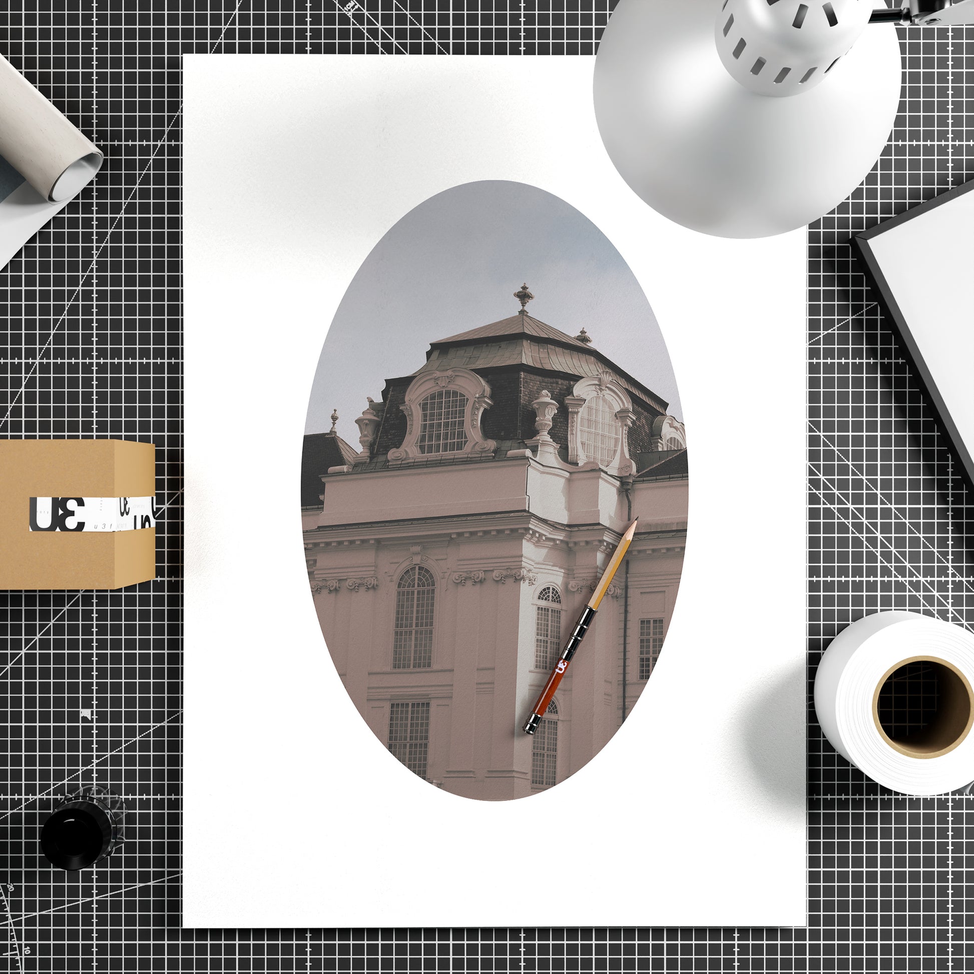Architectural corner of a Vienna building, pastel colors photography art print on paper.