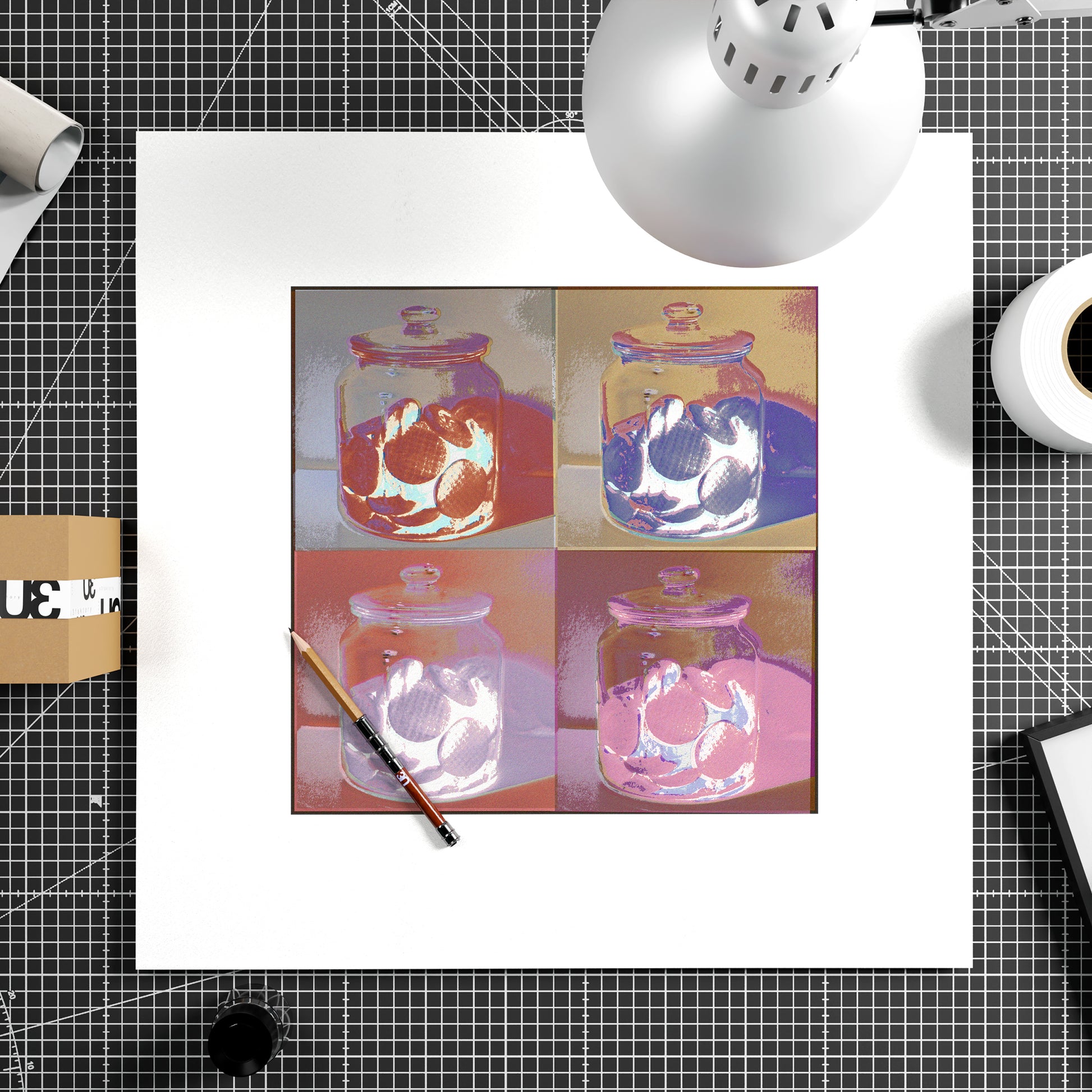 Pop art art print with cookies on paper.