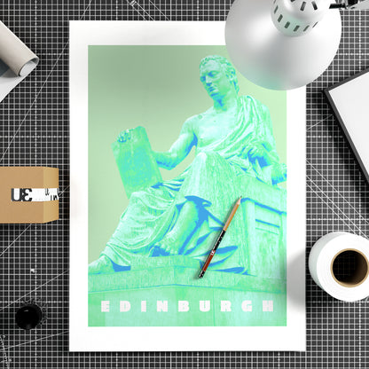 Travel poster Edinburgh landmark green art print on paper.