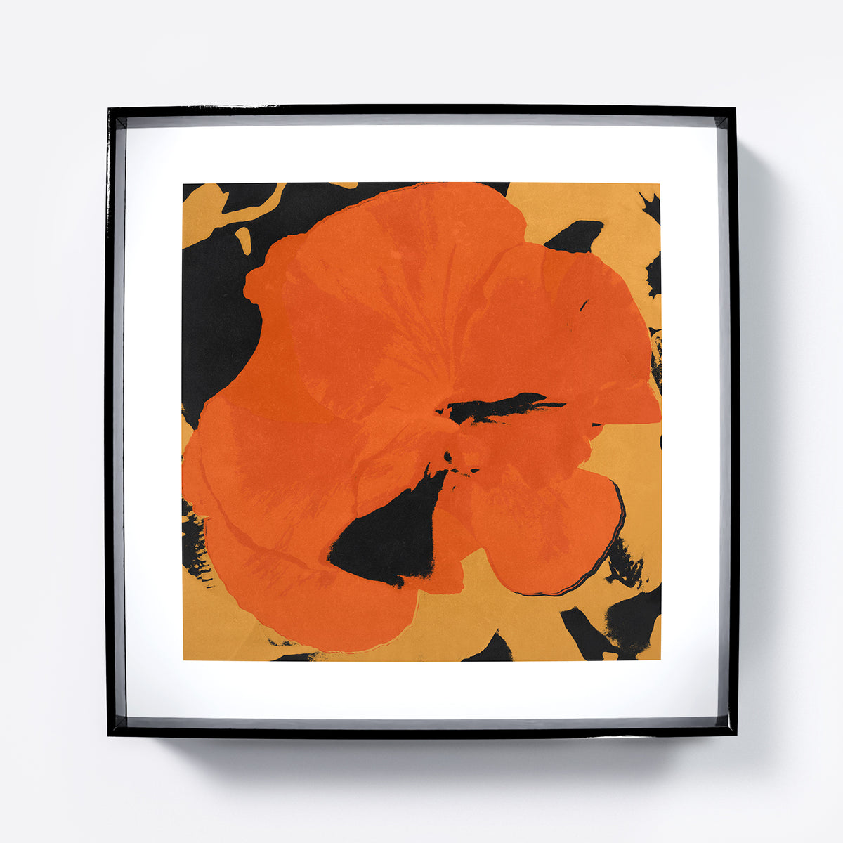 Pop art print with a big red flower on a beige background.