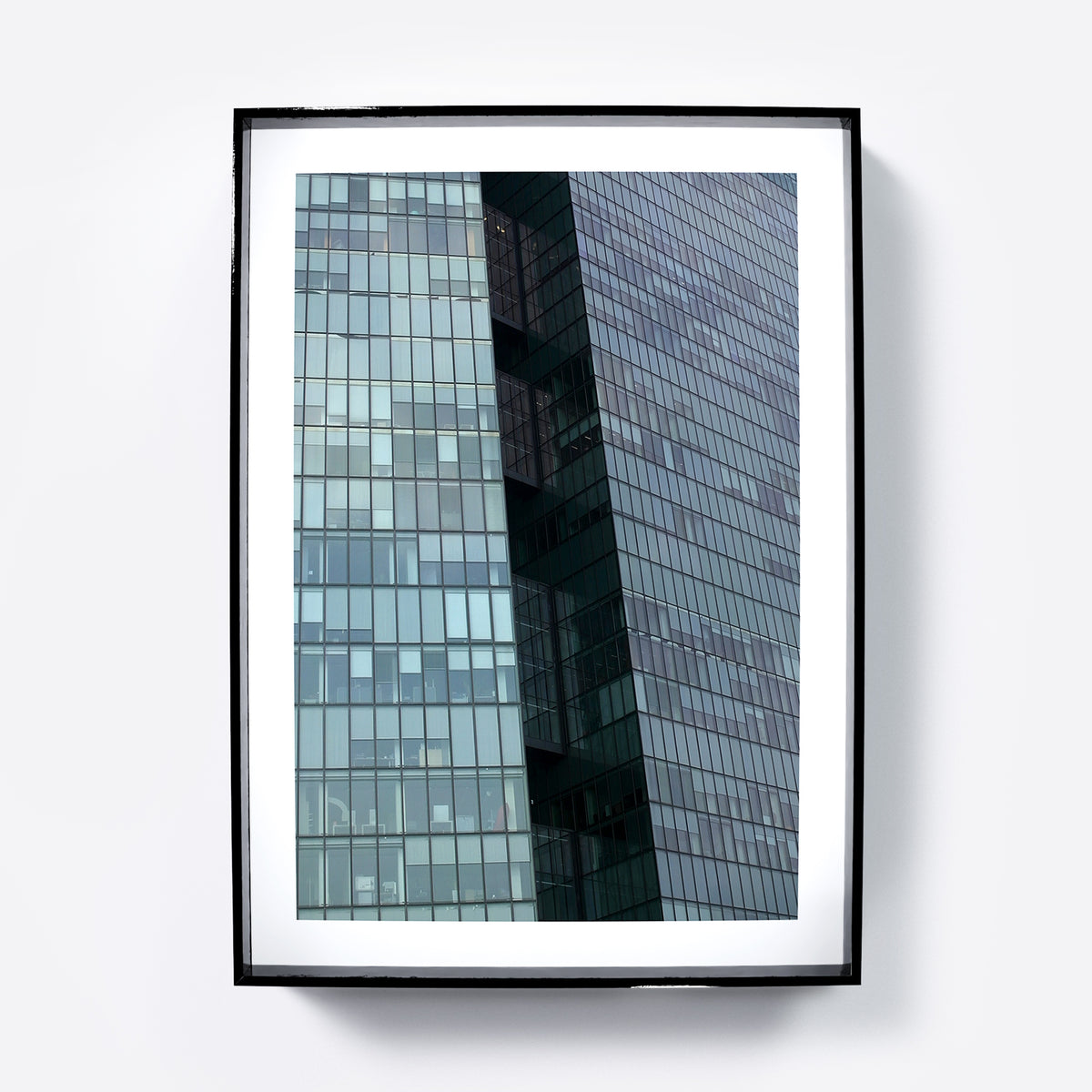 Modern Vienna glass building, urban photography, monochrome art print.