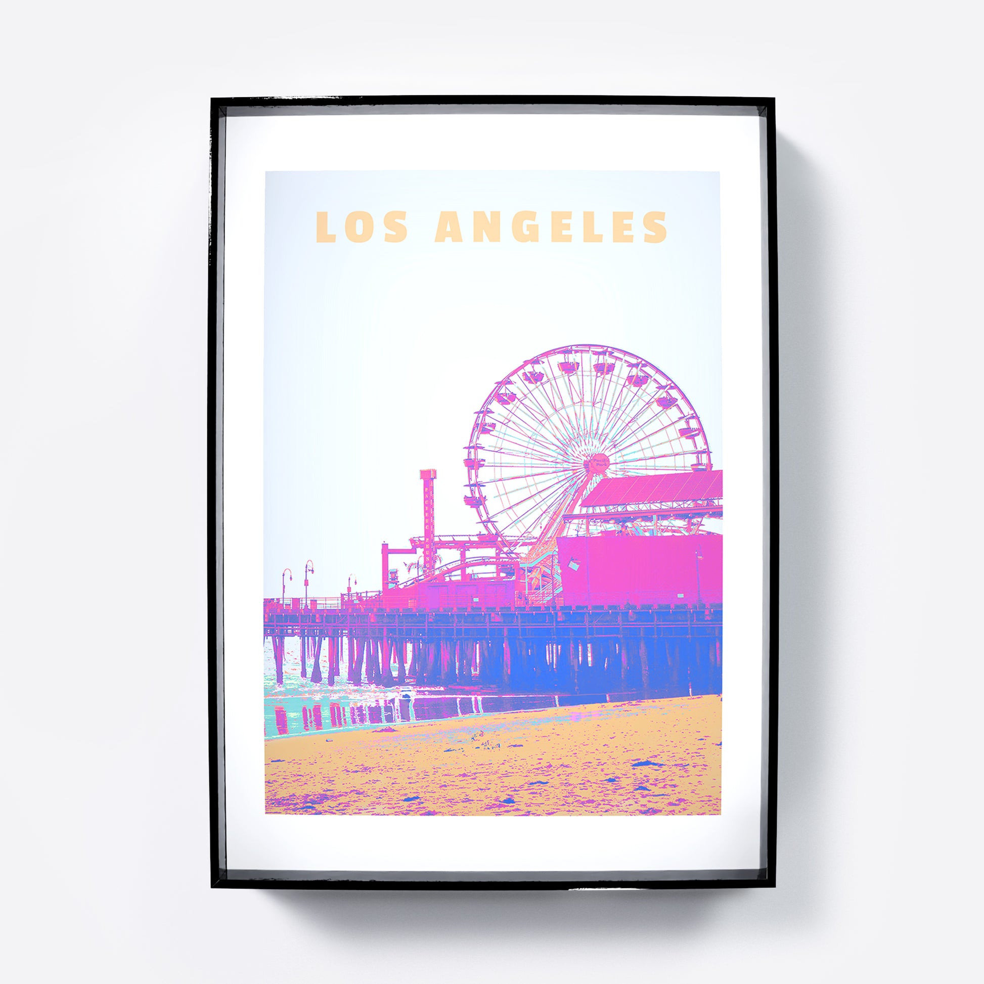 Travel poster Los Angeles landmark colorful art print.