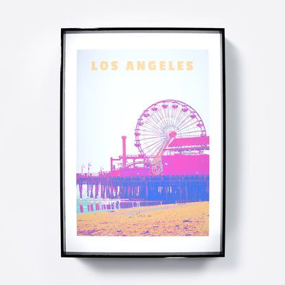 Travel poster Los Angeles landmark colorful art print.