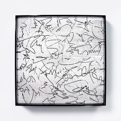 Black and white, abstract lines, contemporary art print.