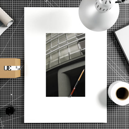 Modern architecture, monochrome photography art print on paper.