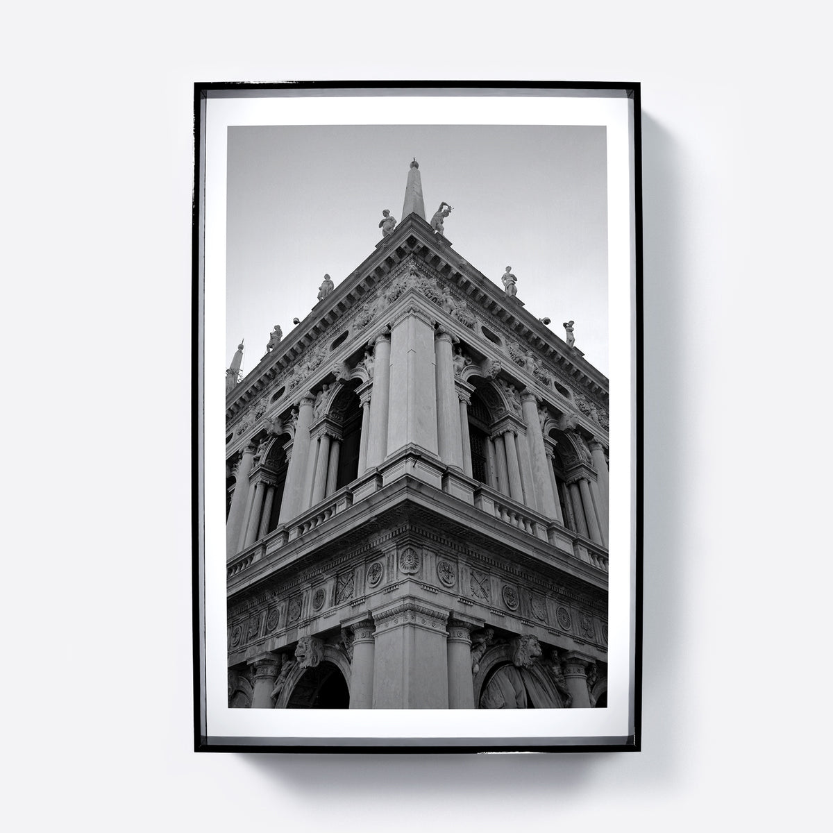 Corner of a classic Venetian building, artistic black and white photography art print.