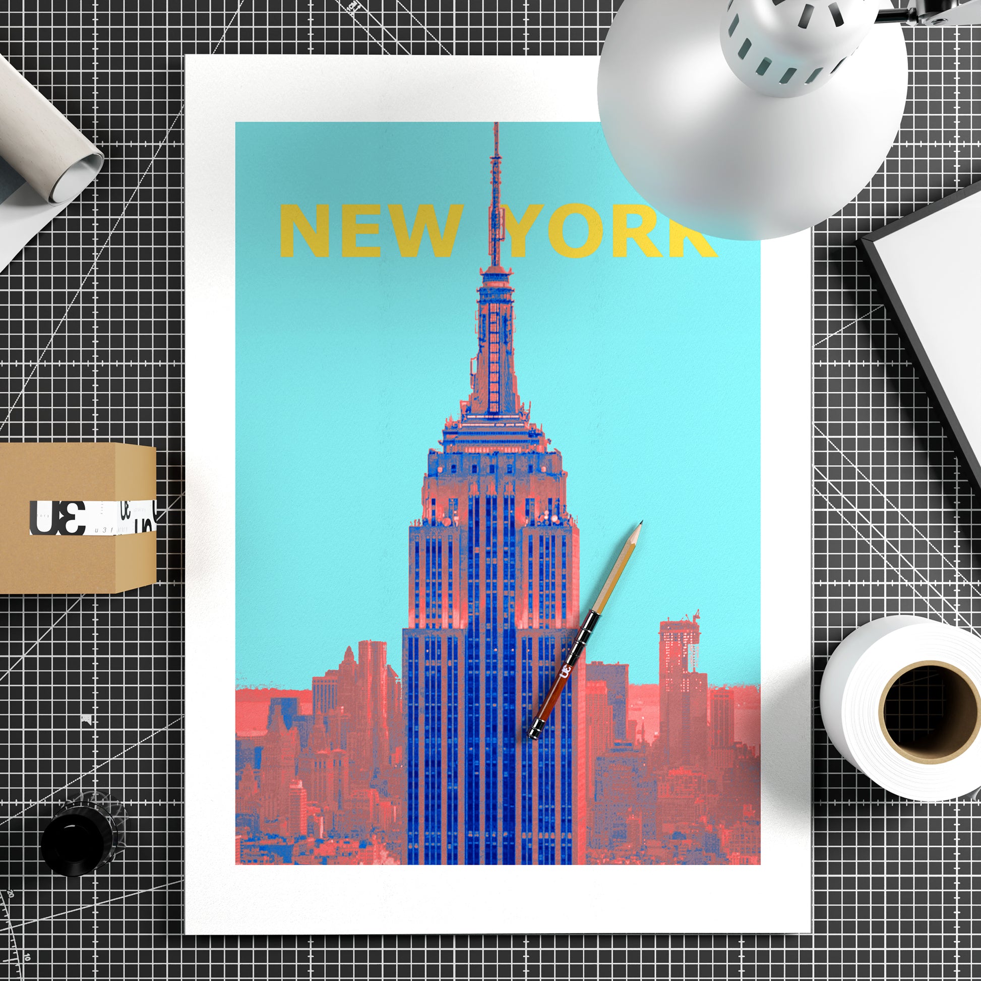 Travel poster New York landmark art print on paper.