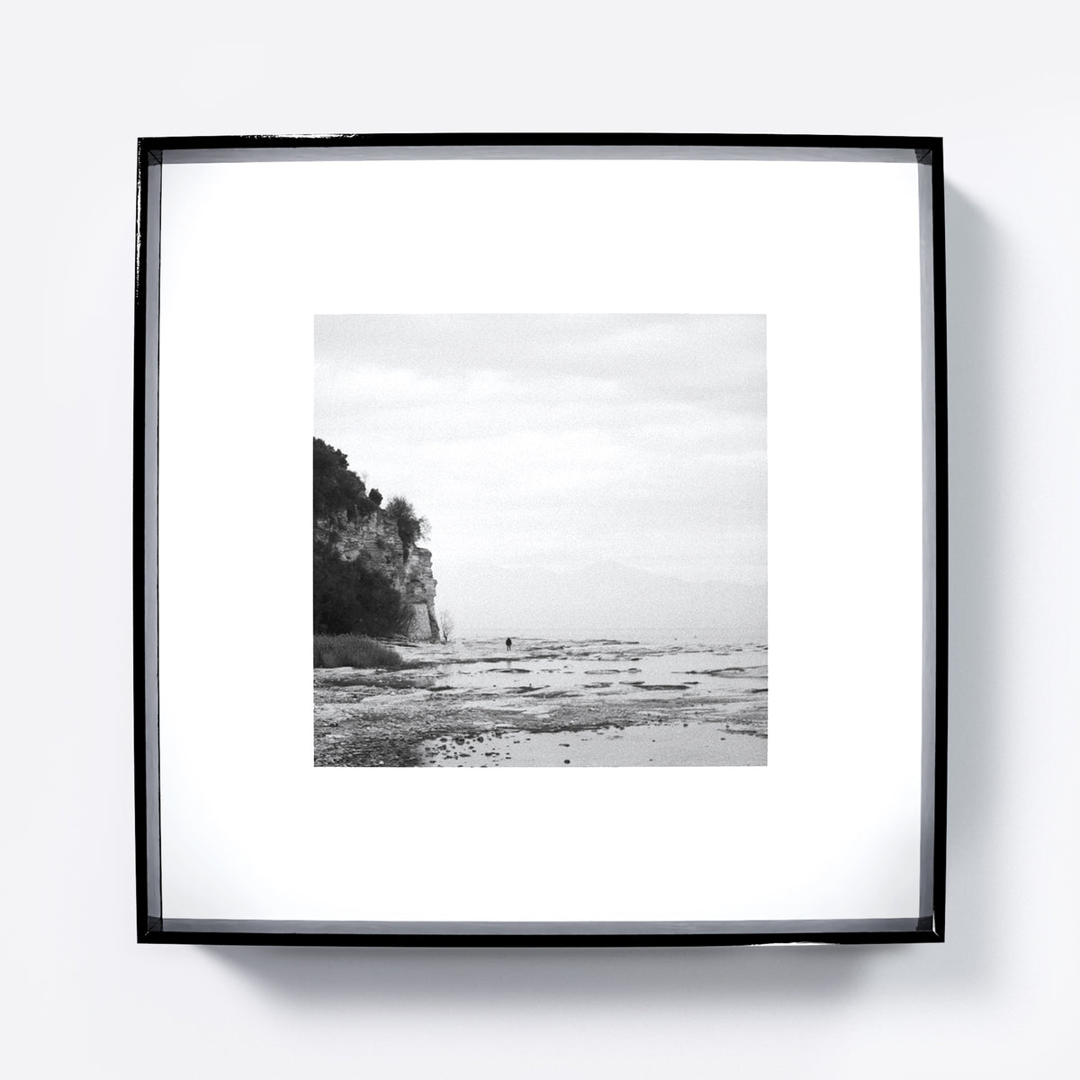 Vintage black and white landscape photography art print.